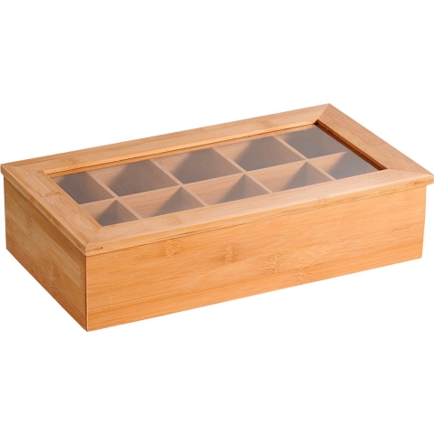 Theedoos/theekist - 10 vakken - 20 x 36 x 9 cm - bamboe hout -