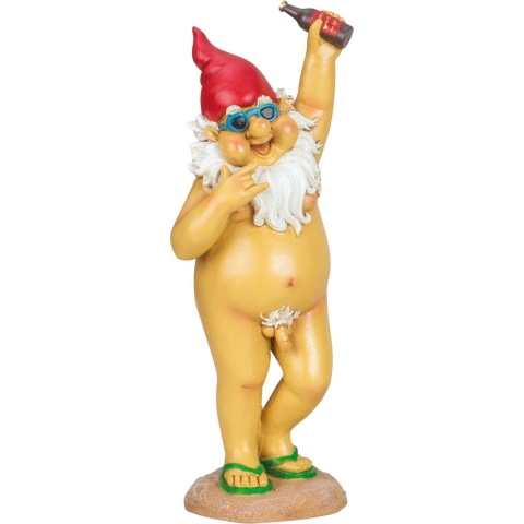 Tuinkabouter beeld Happy Nudist - Polystone - Bloot en bezopen - 31 cm -