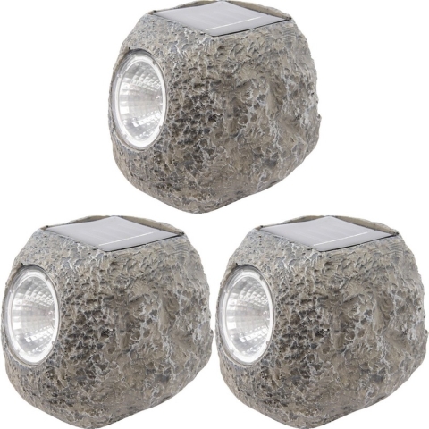 Buiten spot solar verlichting - 3x - steen - LED - 10 x 12 cm -