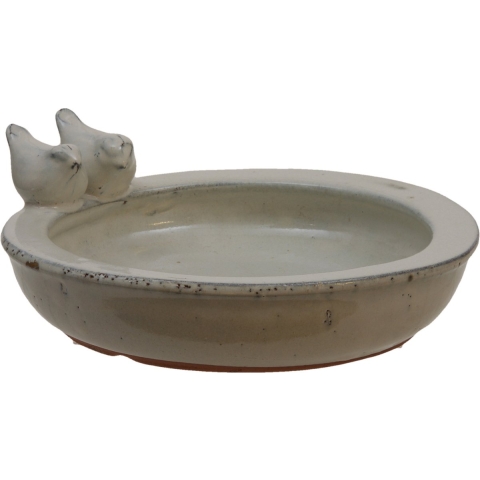 Vogelbad/voederschaal keramiek - 29 x 27 x 11 cm - creme -