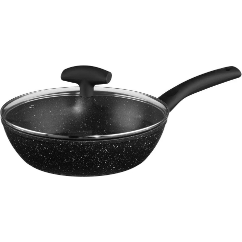 Hapjespan met deksel - Alle kookplaten geschikt - zwart - dia 24 cm -