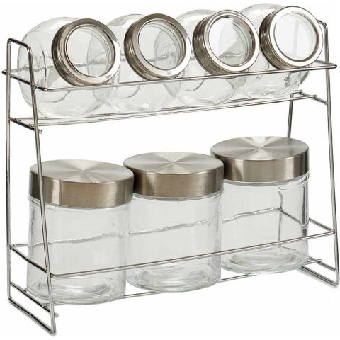 Kruidenrekje met 7 kruidenpotjes 27 cm van metaal/glas -