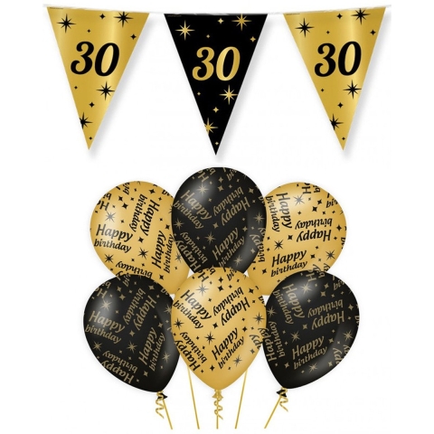 Leeftijd 30 jaar verjaardag versiering pakket zwart/goud 2-soorten -