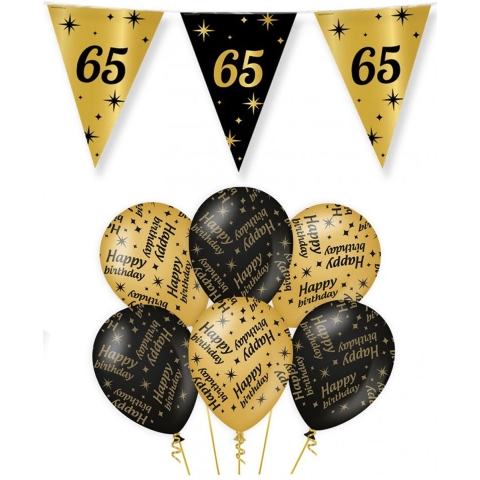 Leeftijd 65 jaar verjaardag versiering pakket zwart/goud 2-soorten -