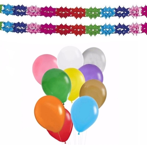 Verjaardag versiering set - 2x slingers en 100x party ballonnen -