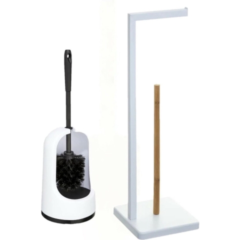 WC-/toiletborstel met toiletrolhouder set wit -