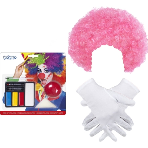 Clown verkleed set volwassenen - Pruik/schmink/handschoenen -