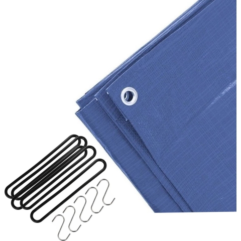 Afdekzeil / dekzeil blauw 2 x 3 meter met 10x spanrubbers en S-haken -