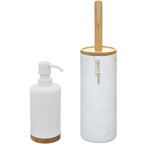 WC-/toiletborstel en houder kunststof wit met zeeppompje 270 ml -