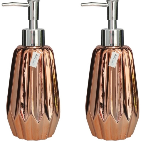 2x stuks zeeppompje/dispenser keramiek koper kleur 7 x 19 cm -