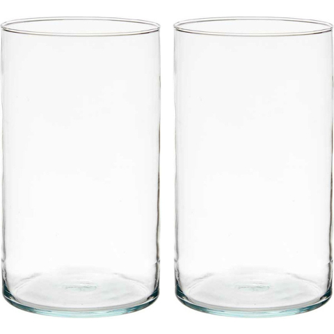Bloemenvazen 2x stuks - cilinder vorm - transparant glas - 17 x 30 cm -