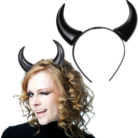 6x stuks halloween duivel hoorntjes diadeem plastic zwart -