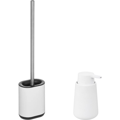 WC-/toiletborstel en houder - wit - met zeeppompje 250 ml -