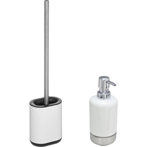 WC-/toiletborstel en houder - wit - met zeeppompje 300 ml -