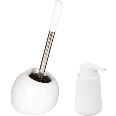 WC-/toiletborstel en houder - wit - met zeeppompje 250 ml -