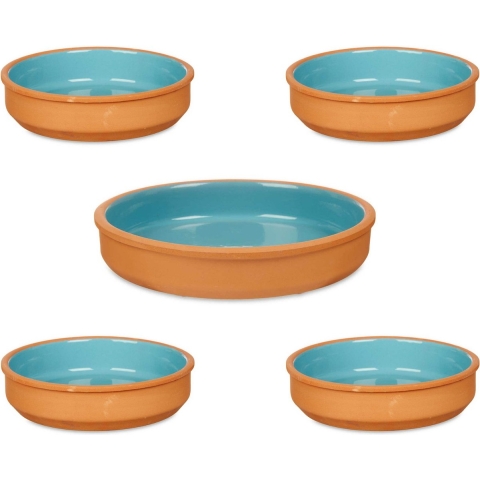 Set 5x tapas/creme brulee schaaltjes - terra/blauw - 4x 16 cm/1x 23 cm -
