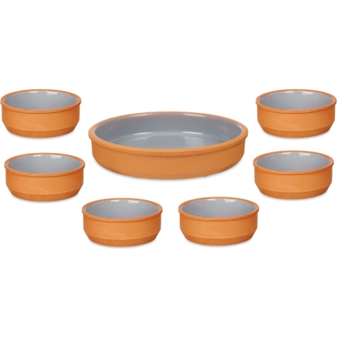 Set 7x tapas/creme brulee schaaltjes - terra/grijs - 6x 12 cm/1x 23 cm -