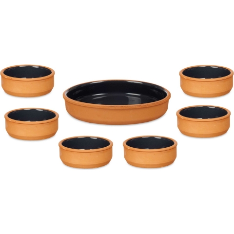 Set 7x tapas/creme brulee schaaltjes - terra/zwart - 6x 12 cm/1x 23 cm -