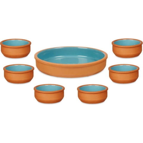 Set 7x tapas/creme brulee schaaltjes - terra/blauw - 6x 8 cm/1x 23 cm -