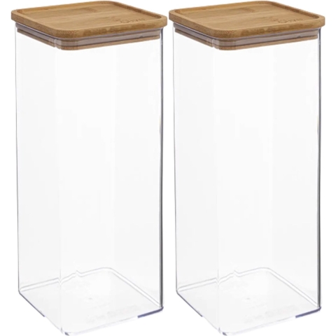 Voedsel bewaren keuken voorraadpot - 2x - kunststof/bamboe - 2000 ml -