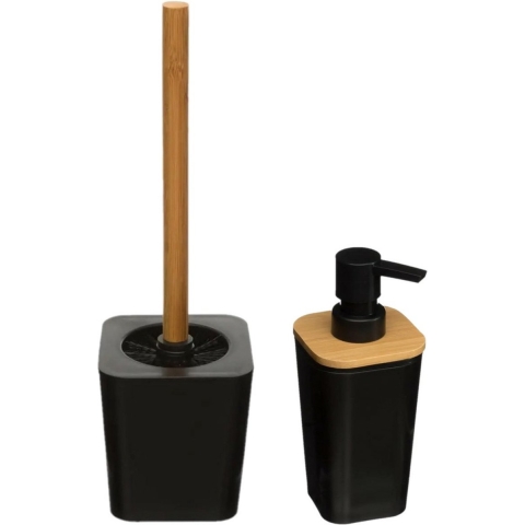 Toiletborstel met houder 38 cm en zeeppompje polystone/kunststof -