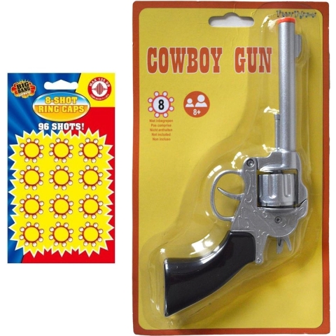 Verkleed speelgoed revolver/pistool metaal 8 schots met plaffertjes -