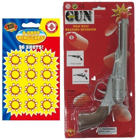 Cowboy verkleed revolver/pistool 8 schots met 24x plaffertjes ringen -