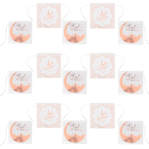 Ramadan thema Eid Mubarak vlaggenlijn/slinger - 3x - 5 meter - wit/rose goud -