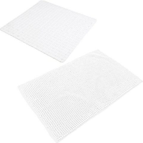 Urban Living Douche anti-slip mat en droogloop mat - Trapani badkamer set - rubber/polyester - parel -