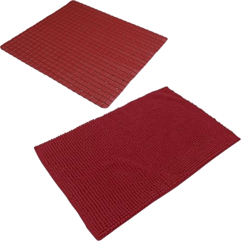 Urban Living Douche anti-slip en droogloop mat/tapijt - badkamer - rubber/polyester - donkerrood -