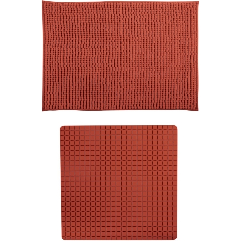 MSV Douche anti-slip mat en droogloop mat - Sevilla badkamer set - rubber/microvezel - tarracotta -
