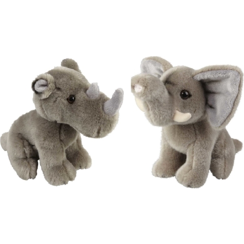 Knuffeldieren set olifant en neushoorn pluche knuffels 18 cm -