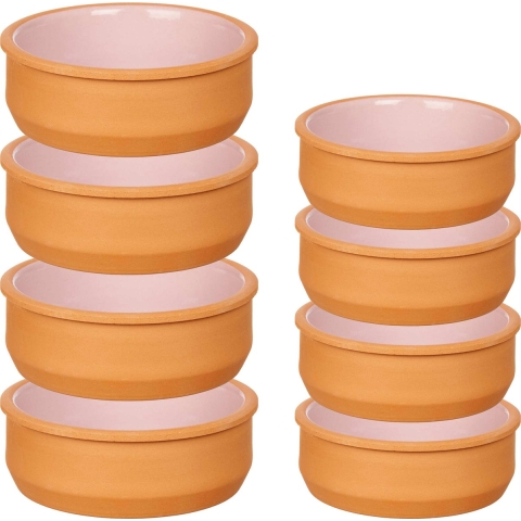 Set 12x tapas/creme brulee schaaltjes - terra/roze - 6x 8 cm/6x 12 cm -