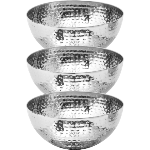Set van 3x stuks Slakom/serveer schaaltjes - rvs metaal - D24 cm -