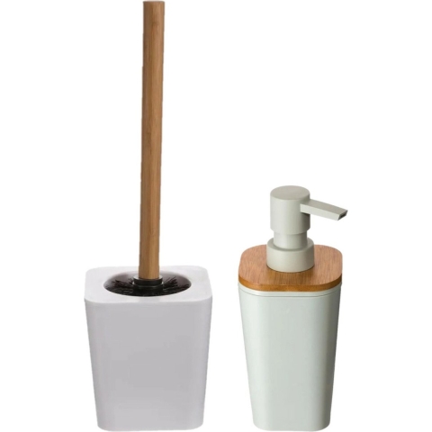 Toiletborstel met houder 38 cm en zeeppompje polystone/kunststof -