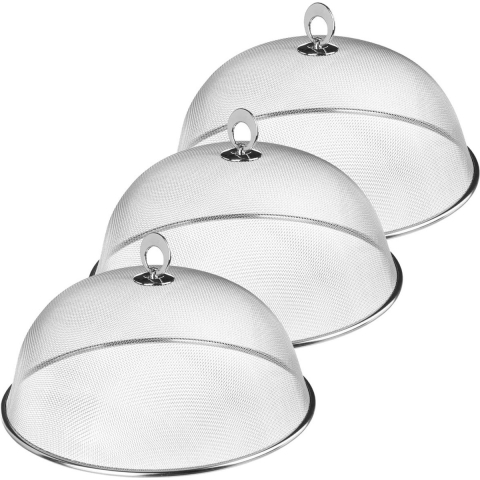 Secret de Gourmet Vliegenkap/voedselkap - Set van 3x stuks - RVS - rond - D30 cm - Eten/voedsel besc -