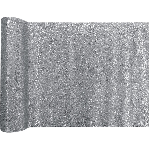 Tafelloper op rol - 2x - zilver glitter - 28 x 300 cm - polyester -