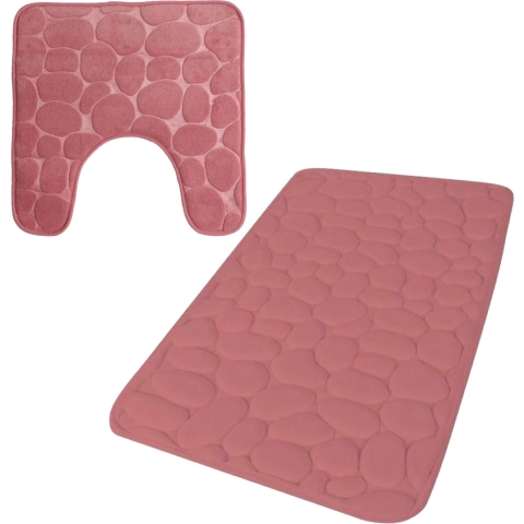 Urban Living badkamer droogloop matjes - set 2x stuks - memory foam - oud roze -