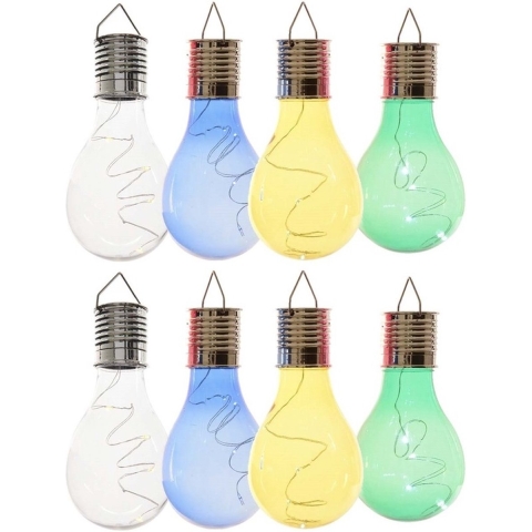 8x Buiten LED wit/blauw/groen/geel peertjes solar lampen 14 cm -