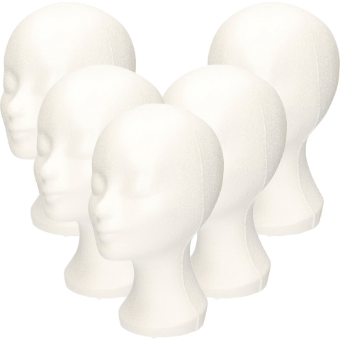 Paspop display etalage hoofd/mannequin - 10x - 30 cm - piepschuim - wit - voor hoeden/pruiken/access -