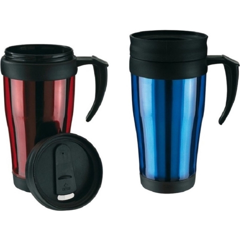 Set van 2x Thermosbekers/warmhoudbekers rood en blauw 400 ml -