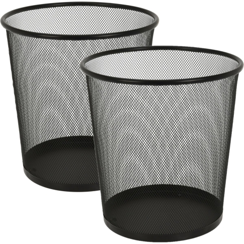 Kantoor prullenbak/papierbak - 2 stuks - 19 liter - metaal - zwart -
