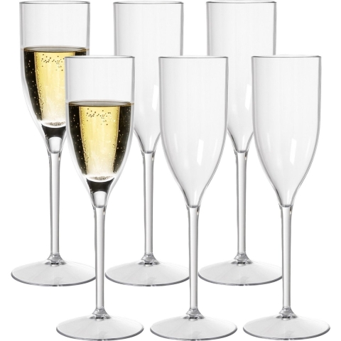 Duni Champagneglas Elegance - 6x - onbreekbaar kunststof - 130 ml - vaatwasser bestendig -