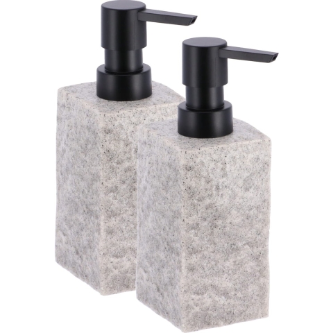 Zeeppompje/dispenser Ruby - 2x - licht grijs - kunststeen - 18 cm - 260 ml -