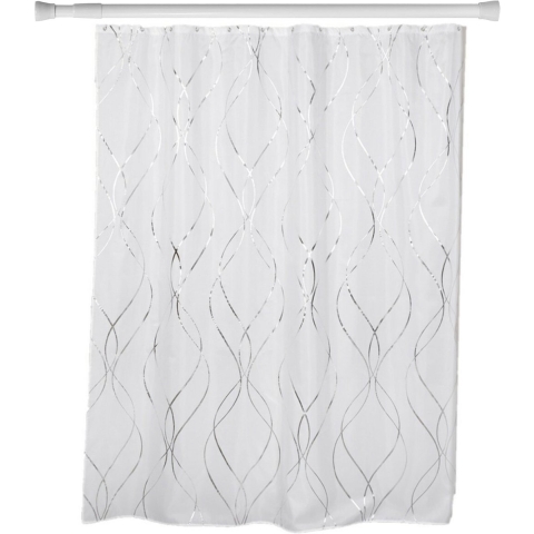 Douchegordijn Dubai en ophangstang - uitschuifbaar 70-120 cm - wit/zilver - met ringen -