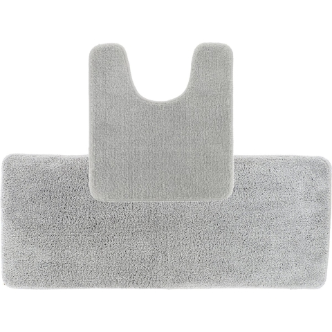 Tendance Badkamer Matten set Aquarius - lichtgrijs - extra lang - hoogpolig - microfiber -