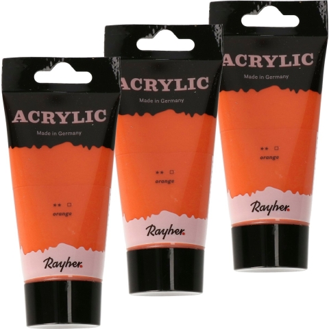 Acrylverf/hobbyverf op waterbasis - 3x - oranje - 75 ml - Schilderen/knutselen -