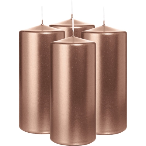 Cilinderkaars/stompkaars - 4x - metallic rosé goud - 15 x 7 cm - 63 branduren -