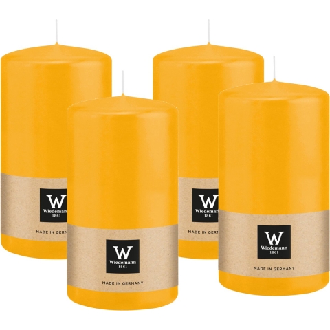 Cilinderkaars/stompkaars - 4x - geel - 13 x 7 cm - 52 branduren -