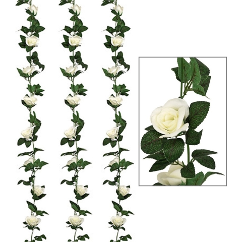 Kunstbloemen slinger rozen - 3x - 230 cm - wit - decoratie - versiering -